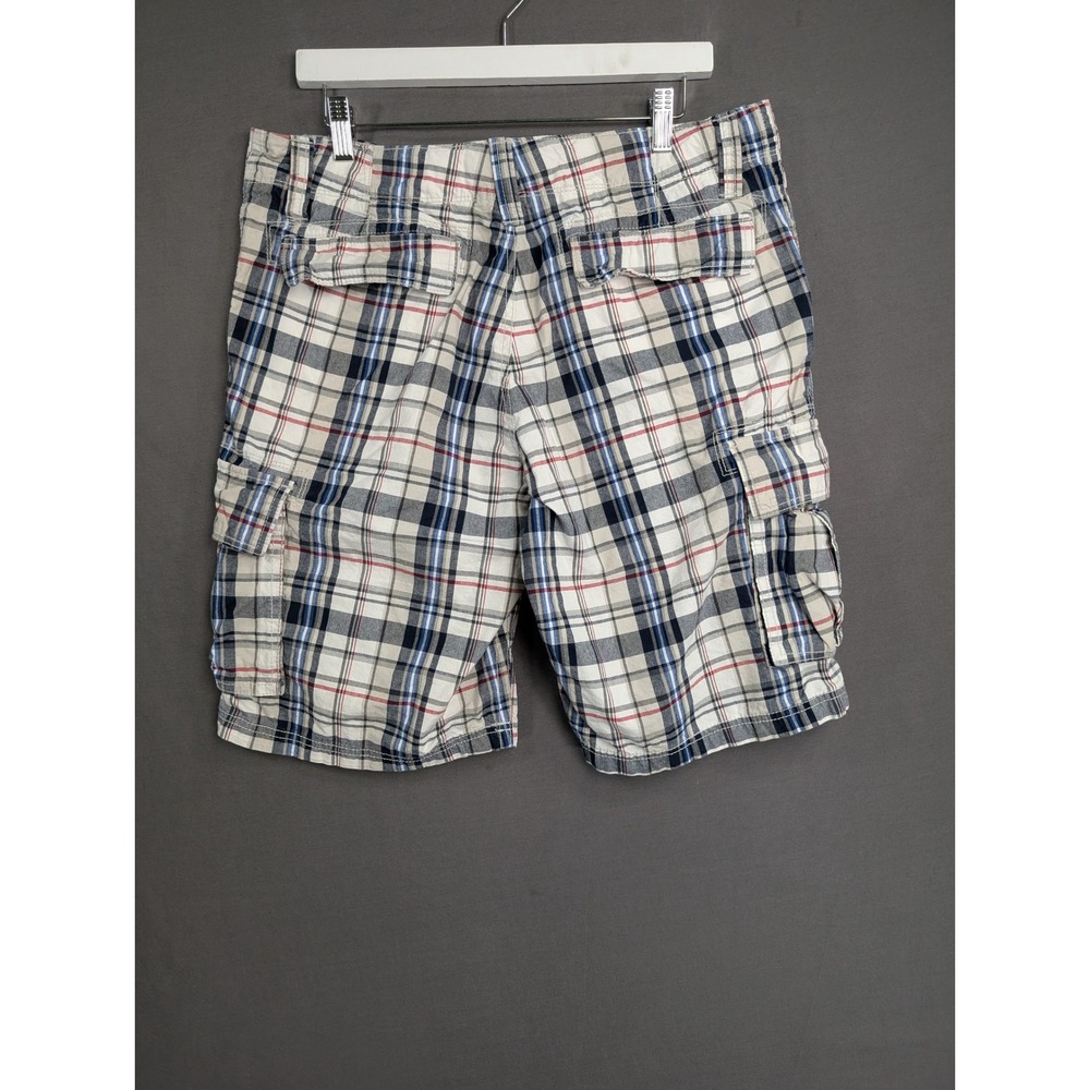 Old Navy Mens Plaid Loose Cargo Shorts 34 White Blue Red S/633617
